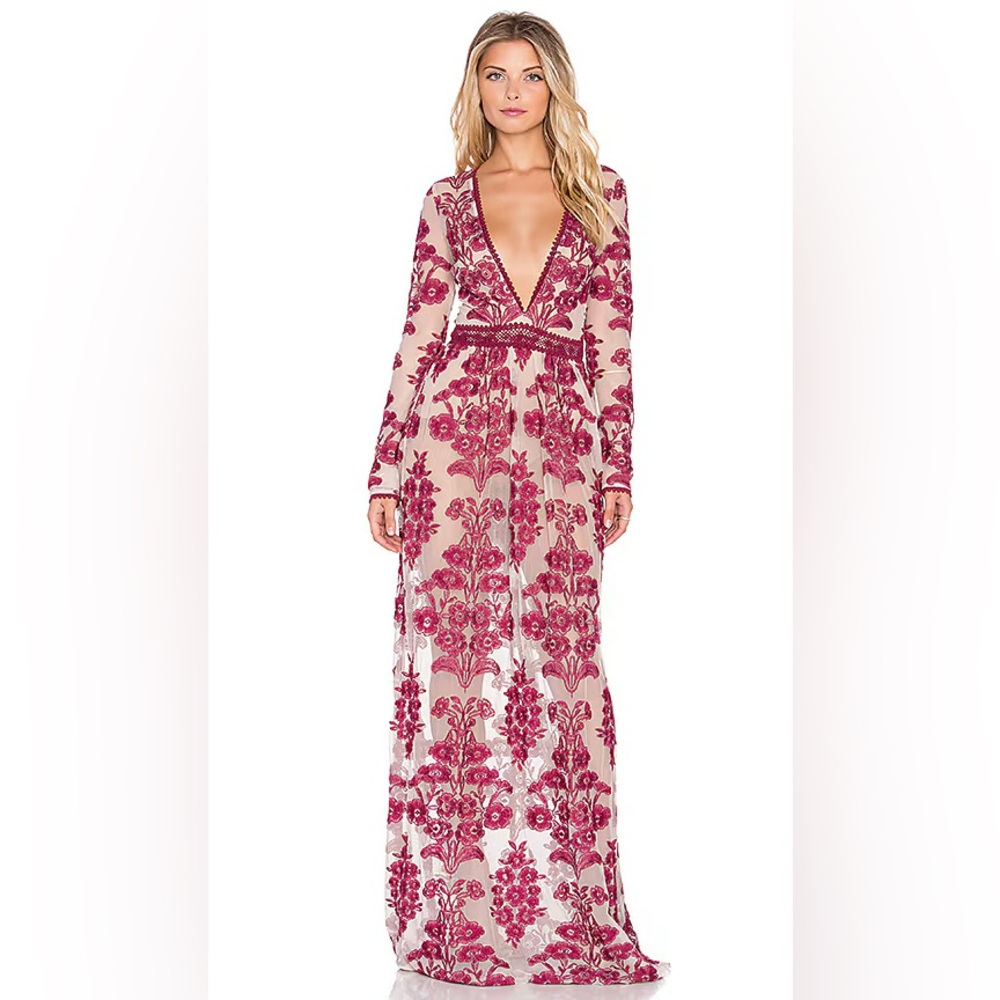 RARE COLOR For Love And Lemons Pink Floral Long Sleeve Temecula Dress